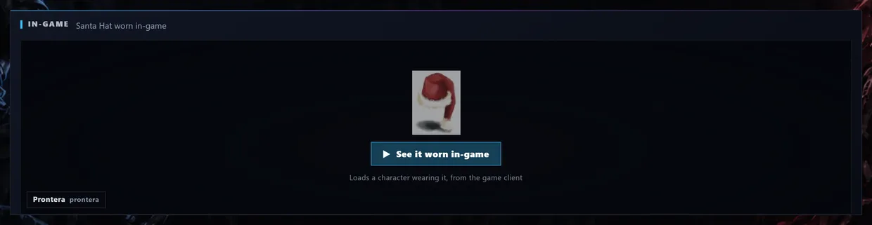 The Santa Hat item page before loading: a still preview, the label "Santa Hat worn in-game", and a "See it worn in-game" button