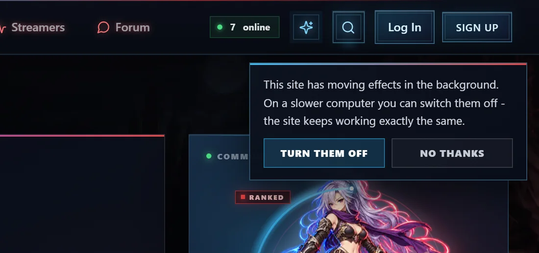 The one-time panel under the header offering to turn the effects off, with buttons "Turn them off" and "No thanks"
