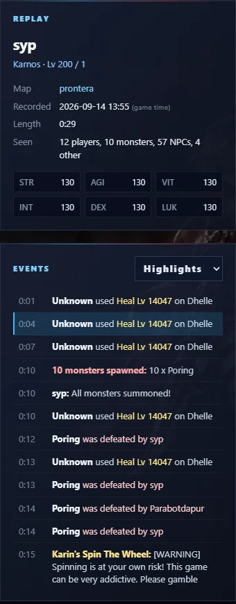 Replay info and events